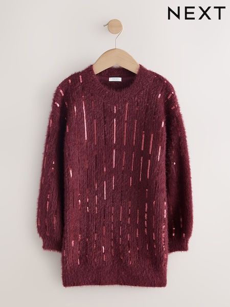 Burgundy Red Stripe Sequin Christmas Jumper Dress (3-16yrs) (F91063) | £27 - £32