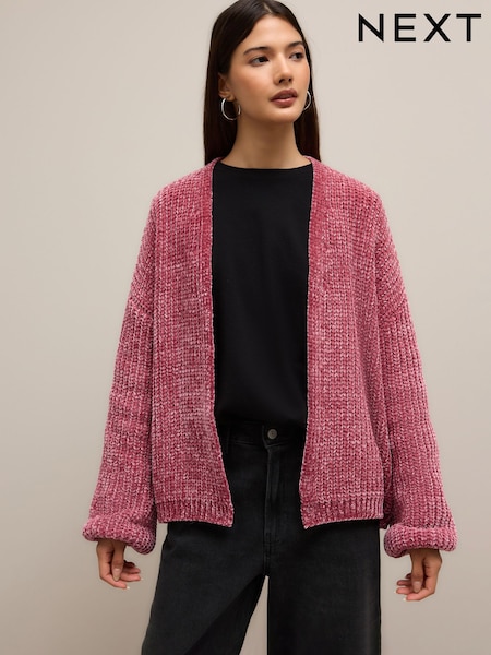 Blush Pink Chenille Relaxed Fit Cardigan (F91088) | £38
