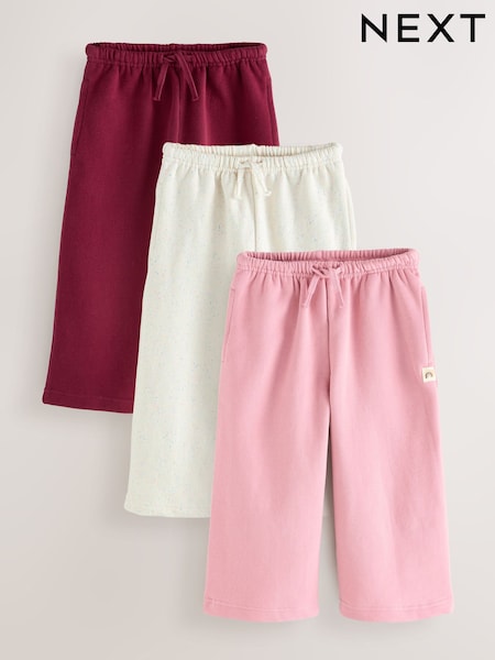 Pink/Burgundy/Oatmeal Wide Leg Joggers 3 Pack (3mths-7yrs) (F91191) | £21 - £25