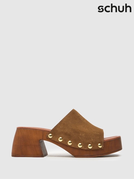 Schuh Khaki Via Suede Clog Sandals (F91220) | £50