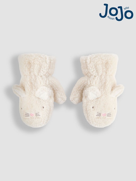 JoJo Maman Bébé Light Cream Borg Mittens (F91264) | £15.50