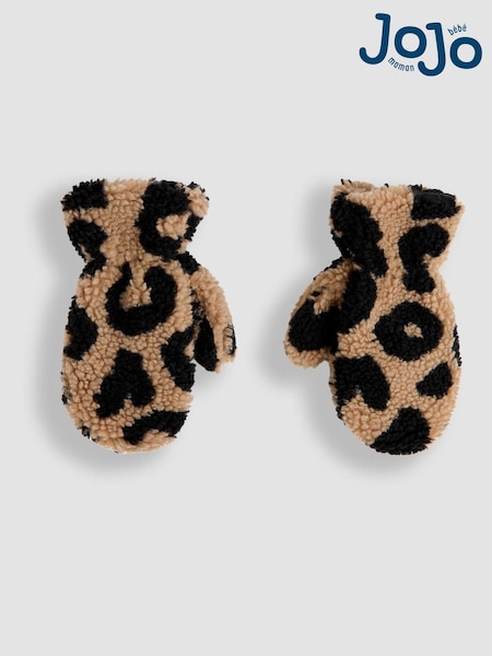 JoJo Maman Bébé Cream Leopard Print Mittens (F91279) | £15.50