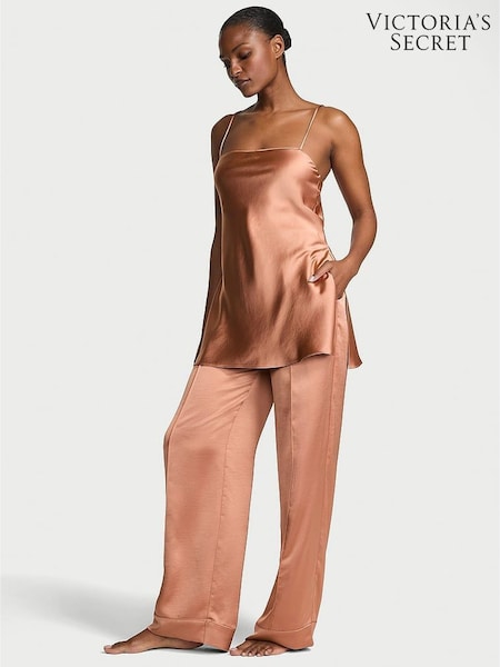 Victoria's Secret Desert Blush Brown Luxe Satin Tunic and Trouser Set (F91310) | £75