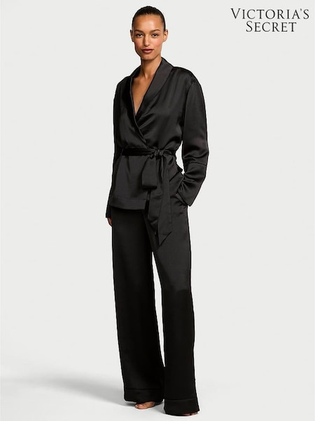 Victoria's Secret Black Luxe Satin Wrap and Trouser Set (F91320) | £75