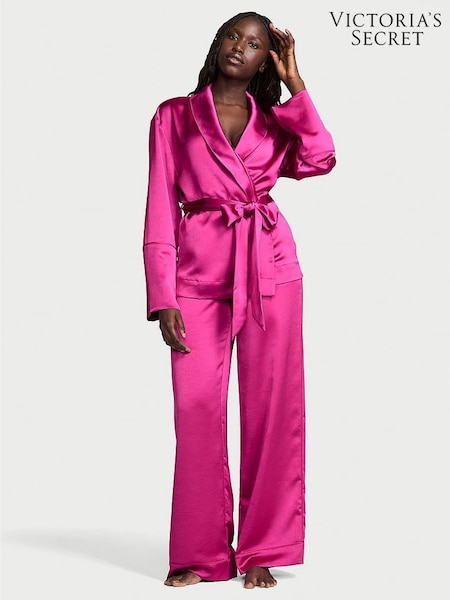 Victoria's Secret Allure Pink Luxe Satin Wrap and Trouser Set (F91322) | £75