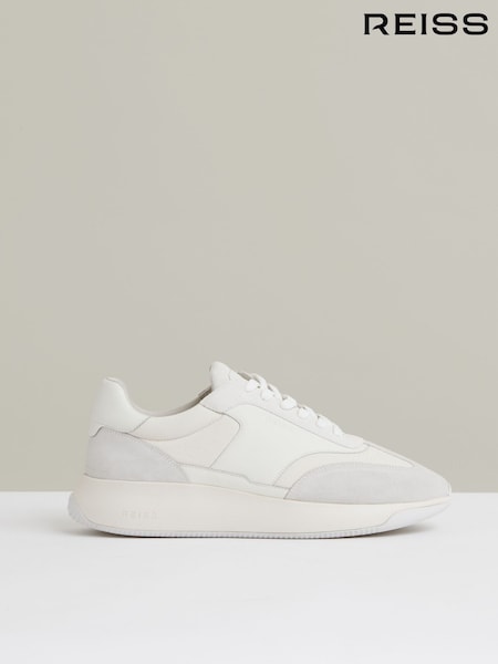 Reiss White Emmett Bonded-Leather Suede Running Trainers (F91357) | £148