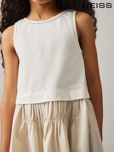 Reiss Neutral Wren Cotton Layered Sleeveless Midi Dress (F91363) | £53