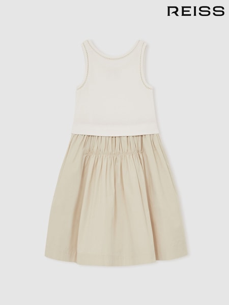 Reiss Neutral Wren Cotton Layered Sleeveless Midi Dress (F91378) | £53