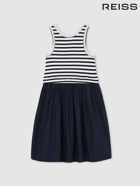 Reiss Navy Wren Cotton Stripe Layered Sleeveless Dress (F91379) | £56