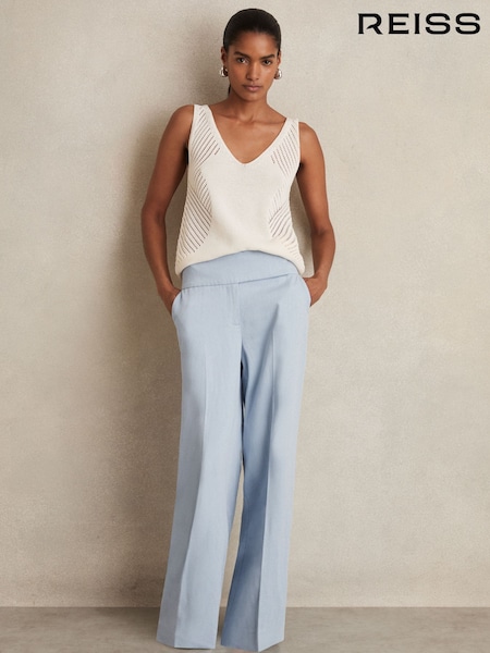 Reiss Blue Delilah Lyocell-Linen Wide-Leg Trousers (F91382) | £150