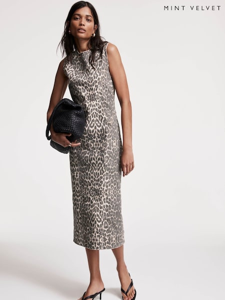 Mint Velvet Cream Leopard Print Denim Column Dress (F91421) | £140