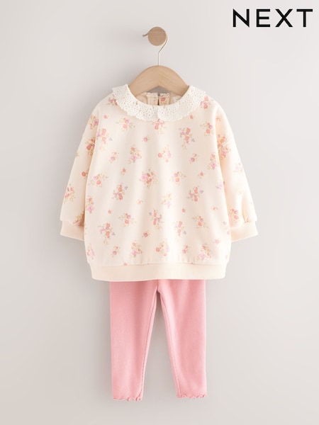 Light Pink Ditsy Floral Collar Sweatshirt and Leggings Set (3mths-7yrs) (F91431) | £15 - £19