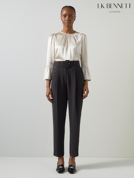 LK Bennett Black Tabitha Belted Crepe Trousers (F91446) | £199