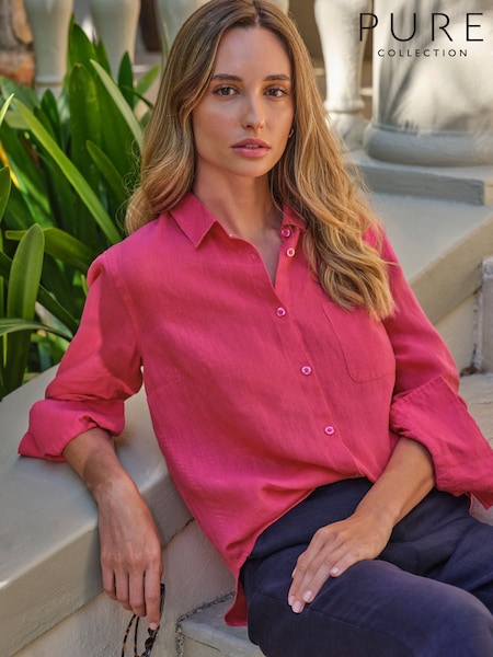 Pure Collection Pink 100% Linen Shirt (F91464) | £90