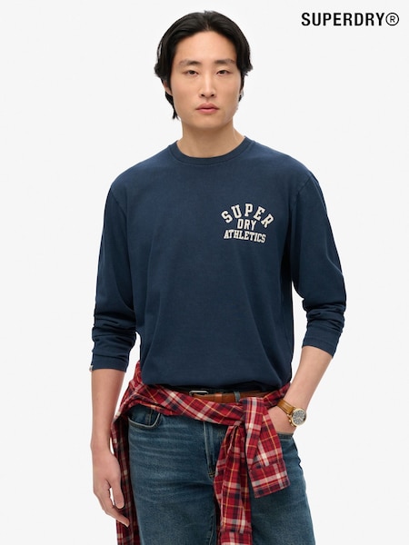 Superdry Blue Athletic Essentials Long Sleeve 100% Cotton Top (F91521) | £30