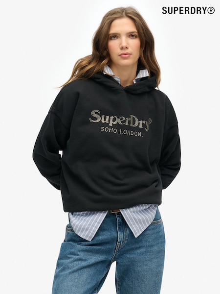 Superdry Black Relaxed 100%  Cotton Venue Metallic Hoodie (F91533) | £55