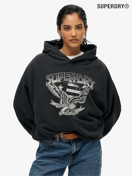 Superdry Black Oversized Lo-Fi Biker 100% Cotton Hoodie (F91565) | £50