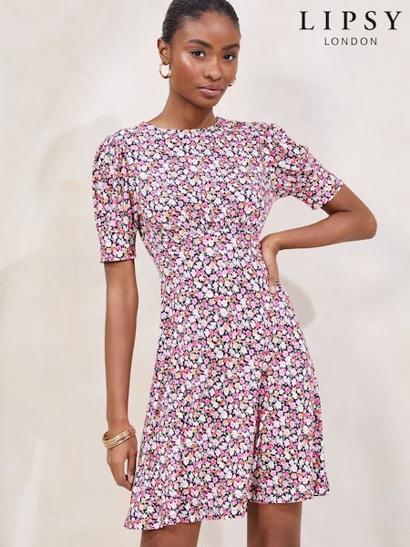 Pink Printed Jersey Underbust Mini Dress (F91604) | £45