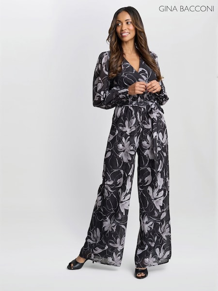 Gina Bacconi Kourtney Chiffon Black Jumpsuit (F91610) | £140