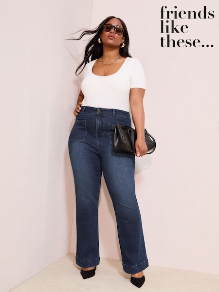 Friends Like These Inky Blue Curve Millie Mackintosh High Waist Pocket Flare Jeans (F91638) | £39