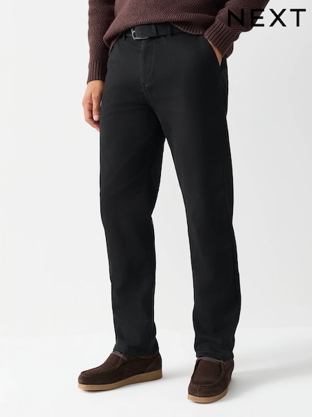 Black Straight Fit Motionflex Chinos Trousers With Belt (F91700) | £40