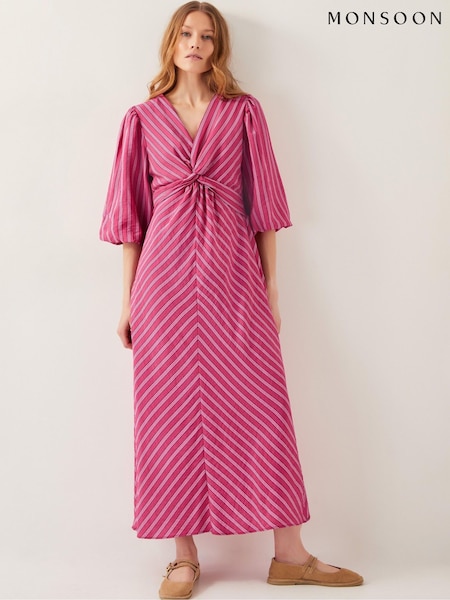 Monsoon Pink Stella Stripe Twist-Front Maxi Dress (F91717) | £85
