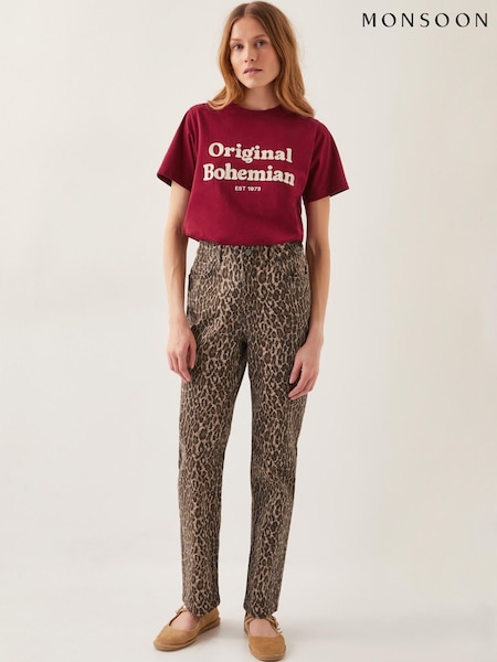 Monsoon Brown Annie Leopard Print Straight Leg Jeans (F91721) | £69