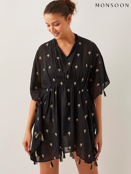 Monsoon Black Ivy Palm Embroidered Kaftan (F91725) | £49
