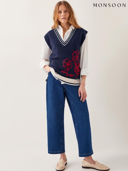 Monsoon Blue Fay Floral V-Neck Sweater Vest (F91733) | £59