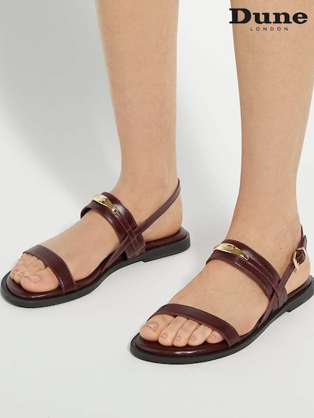 Dune London Burgundy Red Litton Branded Plate Flat Sandals (F91799) | £89