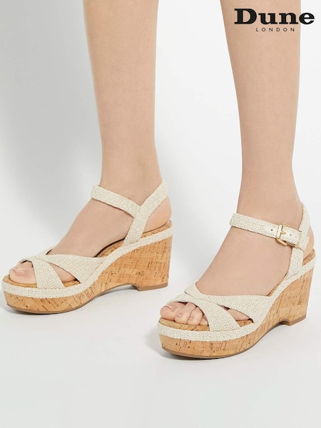 Dune London Cream Standard Fit Kelulu Cork Cross Wrap Wedge Sandals (F91815) | £89