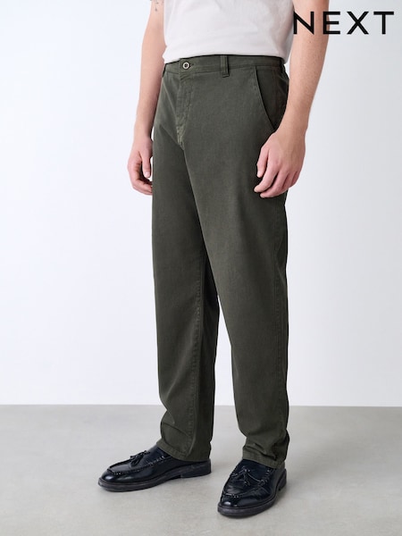 Khaki Green Regular Fit Cotton Rich Utility Chino Trousers With Stretch (F91820) | £32
