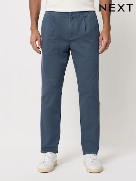 Blue Slim Fit Pleated Stretch Chinos Trousers With Elasticated Waist (F91825) | £28
