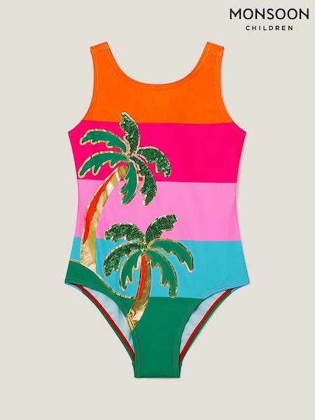 Monsoon Pink Colourblock Palm Sequin Swimsuit (F91861) | £22 - £26