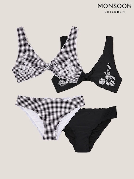 Monsoon Black Embroidered Frill Bikinis Sets 2 Pack (F91869) | £40 - £44