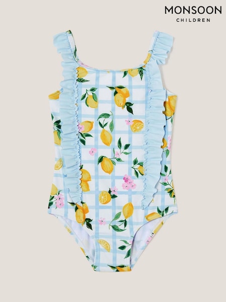 Monsoon Blue Baby Lemon Tile Print Swimsuit (F91877) | £18 - £22