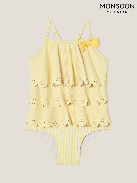 Monsoon Yellow Baby Tiered Frill Stripe Swimsuit (F91879) | £18 - £22