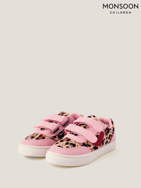 Monsoon Pink Leopard Print Rip-Tape Trainers (F91883) | £25