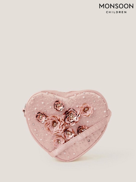 Monsoon Pink Sequin Flower Heart Bag (F91885) | £18