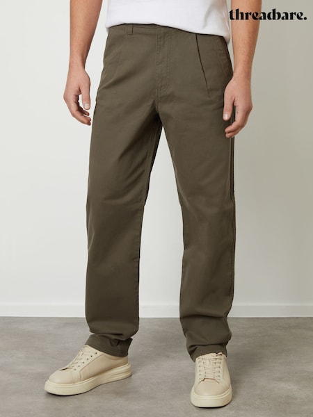 Threadbare Green Straight Leg Pleated Chinos Trousers (F91946) | £24
