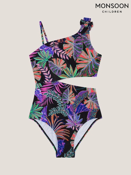 Monsoon Black Tropical Print Asymmetrical Cut-Out Swimsuit (F91948) | £22 - £24