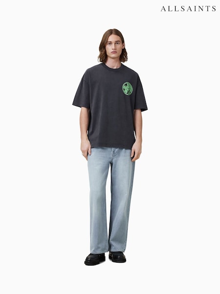 AllSaints Black Distortion Crew 100% Cotton T-Shirt (F91969) | £59