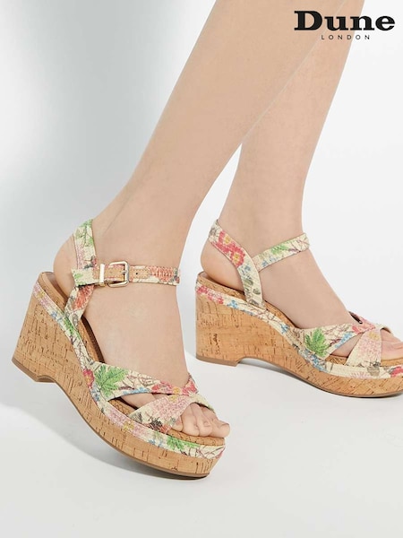 Dune London Natural Standard Fit Kelulu Cork Cross Wrap Wedge Sandals (F92011) | £89