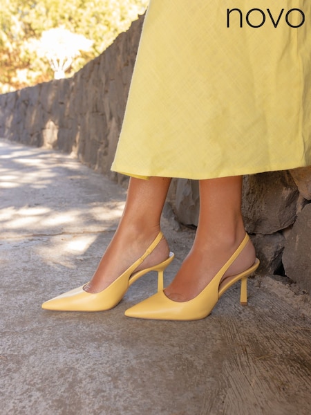 Novo Yellow Wide Fit Iraya Point Slingback Court Shoes (F92064) | £36