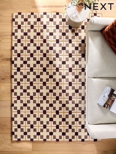Brown/Gold Geometric Bold Tile Rug (F92072) | £130 - £330