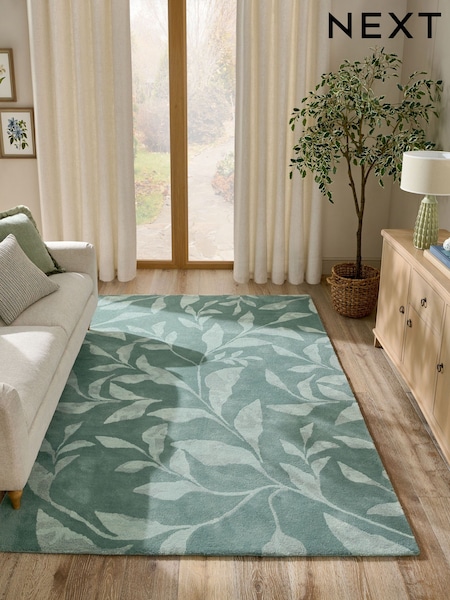 Teal Blue Tufted Leaf Rug (F92084) | £95 - £275