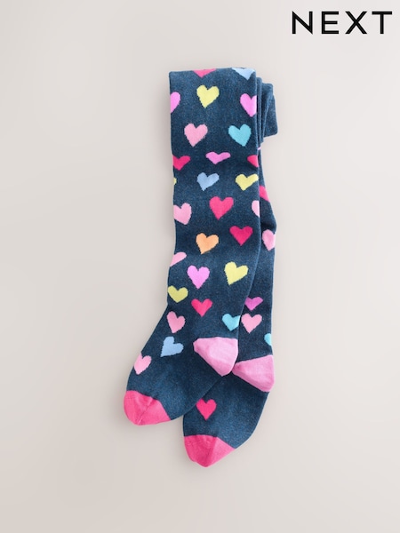 Navy Blue/Multi Cotton Rich Heart Print Tights 1 Pack (F92118) | £5 - £6