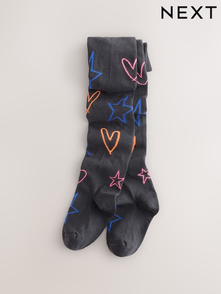 Charcoal Grey Cotton Rich Heart Print Tights 1 Pack (F92119) | £5 - £6