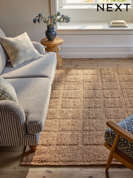Mid Natural Jute Grid Rug (F92124) | £70 - £290