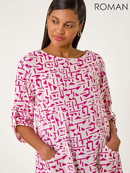 Roman Pink Absract Print Longline 100% Cotton Top (F92144) | £40